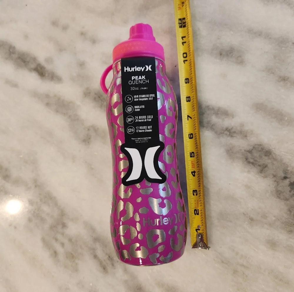 Hurley Peak Quench 32 Oz Stainless Steel Water Bottle Pink & Leopard Print - Picture 3 of 6